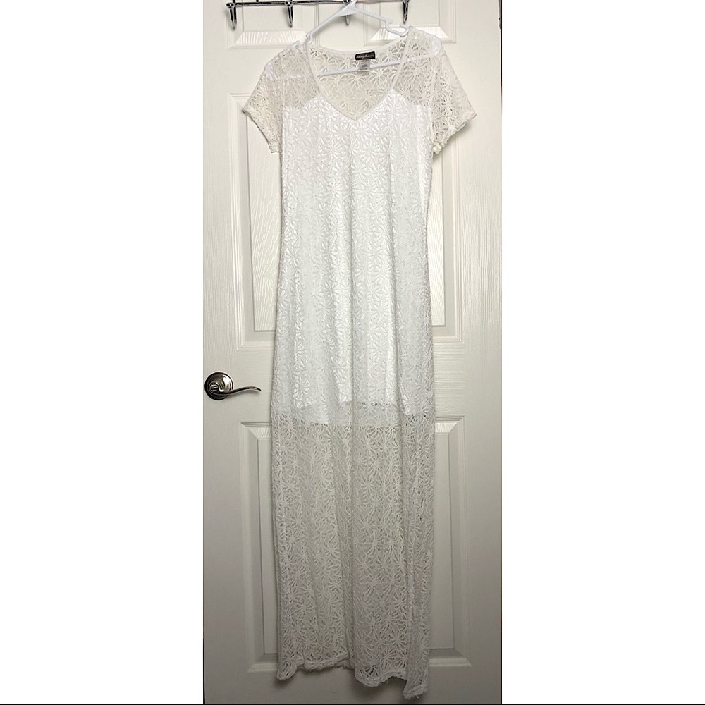 Long white crochet dress